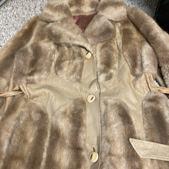 Vintage 70s faux fur vegan leather long belted coat - Picture 2 of 12